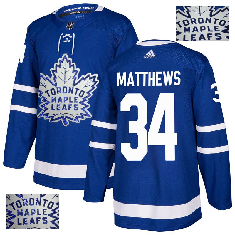 Men Toronto Maple Leafs 34 Matthews Blue Gold embroidery Adidas NHL Jerseys